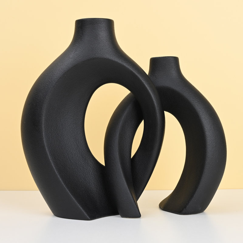 Christiam 2 Piece Handmade Ceramic Table Vase, Black