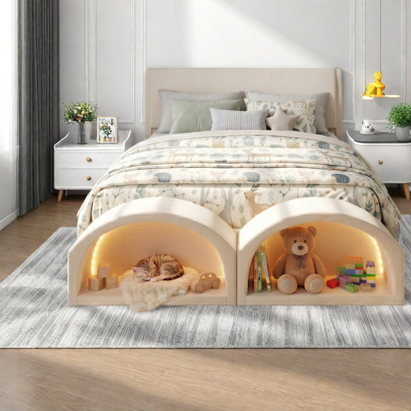 Lit double pour chat, lit double tapissier beige, maison moderne pour animaux de compagnie