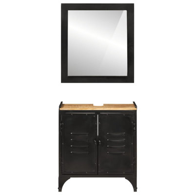  Bathroom Furniture Set Natural Wood, Black