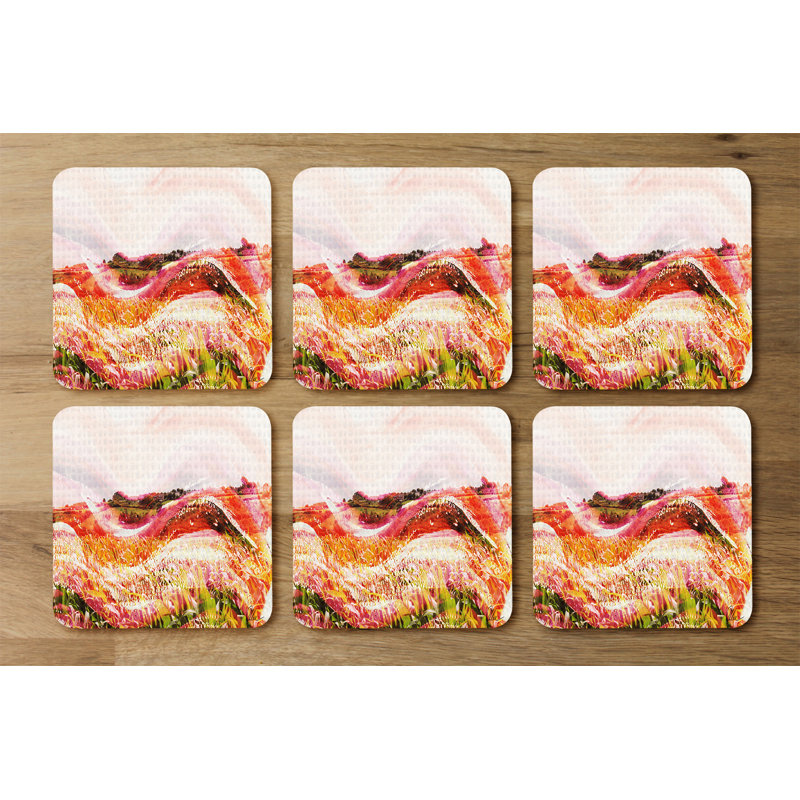 Square 6 Piece Coaster Set, Red