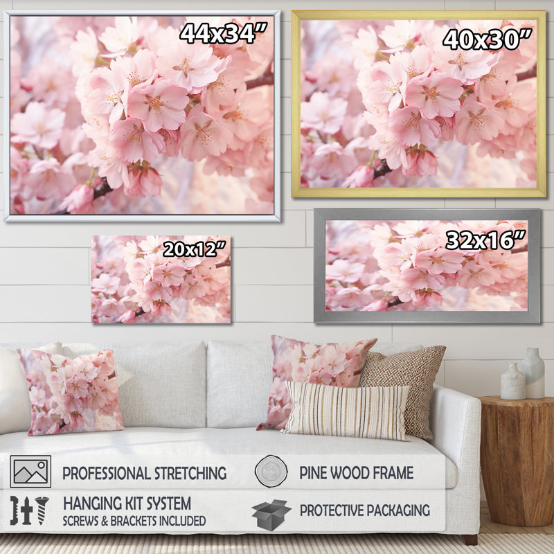 Fleurs de cerisier roses minimalistes III sur toile, H 34 po x l 44 po x P 1,5 po, Toile tendue