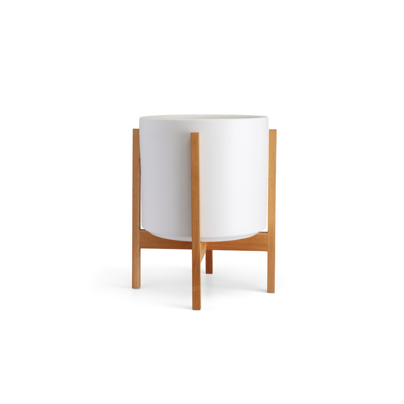 Pot à fleurs en grès Keyes, Blanc/clair, H 16,25 po x l 13,5 po x P 13,5 po