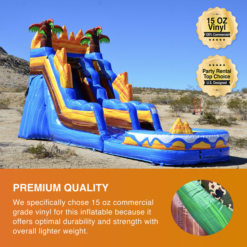 15' Ocean Blue PVC Inflatable Water Slide with Palm Trees