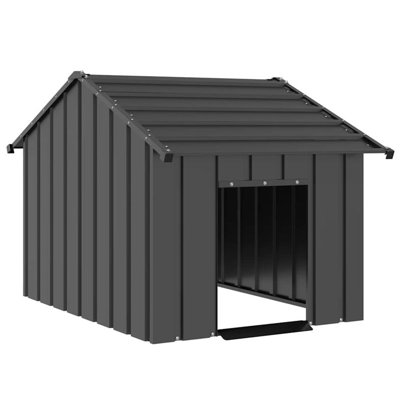 Gonen Galvanised Steel Dog House, Anthracite, 85cm H x 83cm W x 130cm D