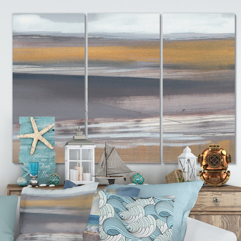 « misty gray beach », reproduction d’image multi-pièces sur toile, H 28 po x l 36 po x P 1 po