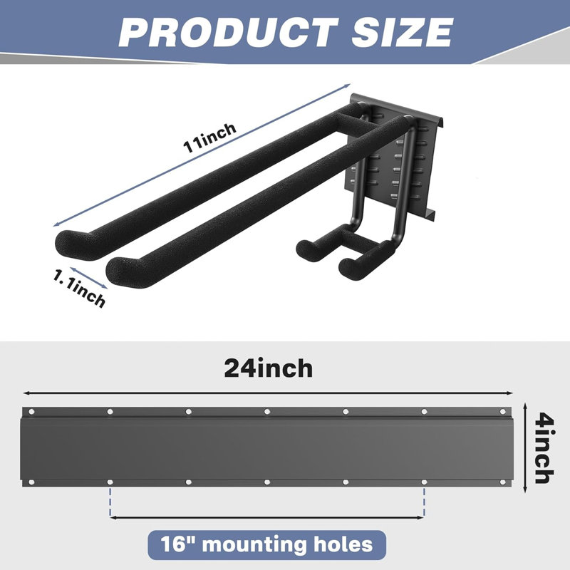 Porte-skis mural pour garage avec rangement pour 8 paires de skis