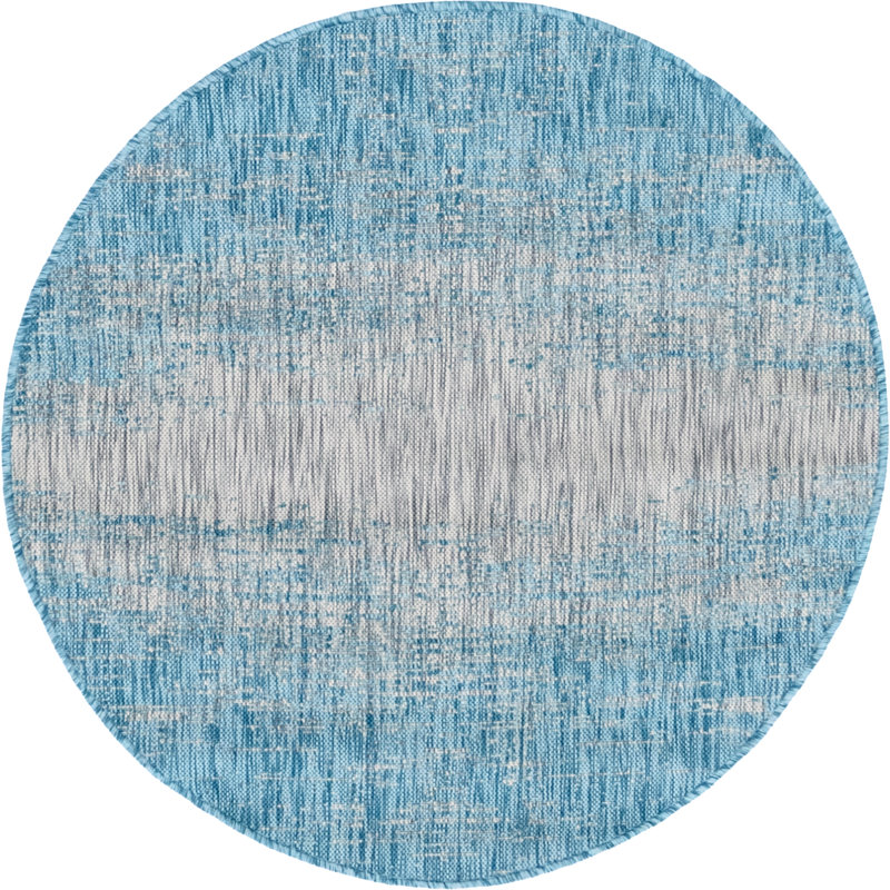 Datto Abstract Indoor / Outdoor Area Rug, Round 13', Aqua