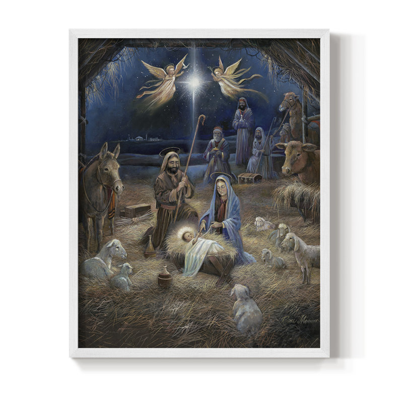 «Silent Night», reproduction encadrée - bois massif, Blanc, H 14 po x l 11 po