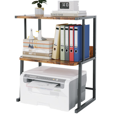 Support pour imprimante robuste avec rangement, étagère à 3 niveaux avec plateau en bois pour le bureau personnel, peut contenir des imprimantes, des livres et des fournitures