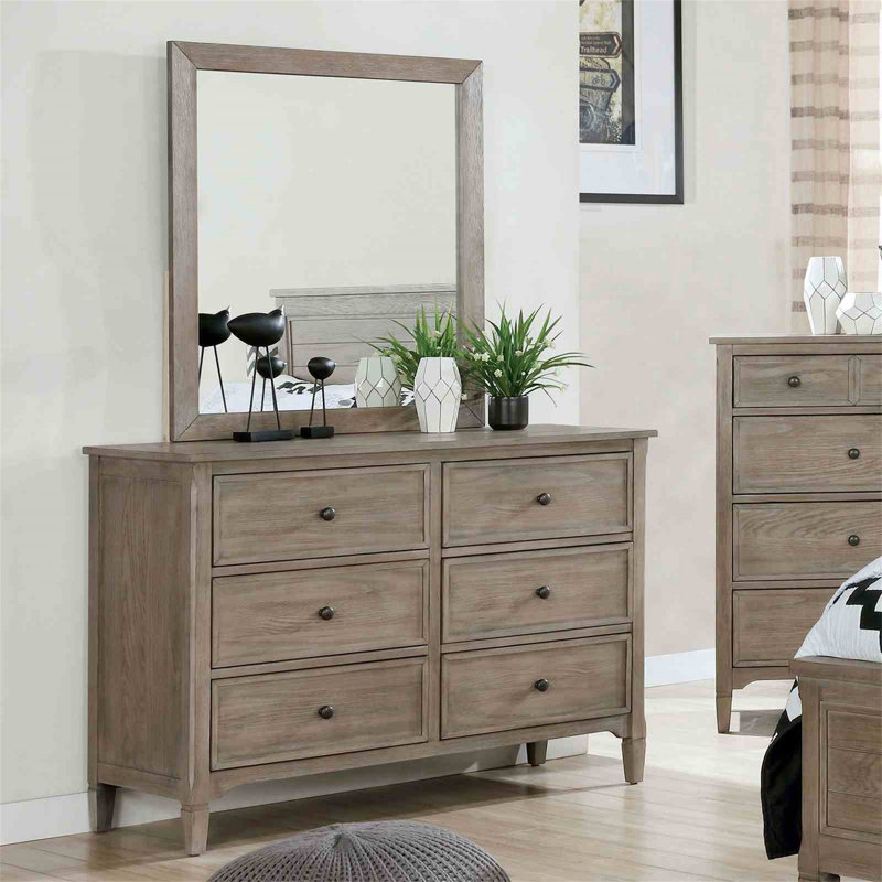 Mobilier de chambre à coucher à poignées rondes à poignées rondes en bois gris brossé de style transitionnel 1 pièce