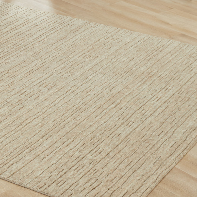 Luxe Ivory Beige Wool Area Rug, Rectangle 2' x 3'