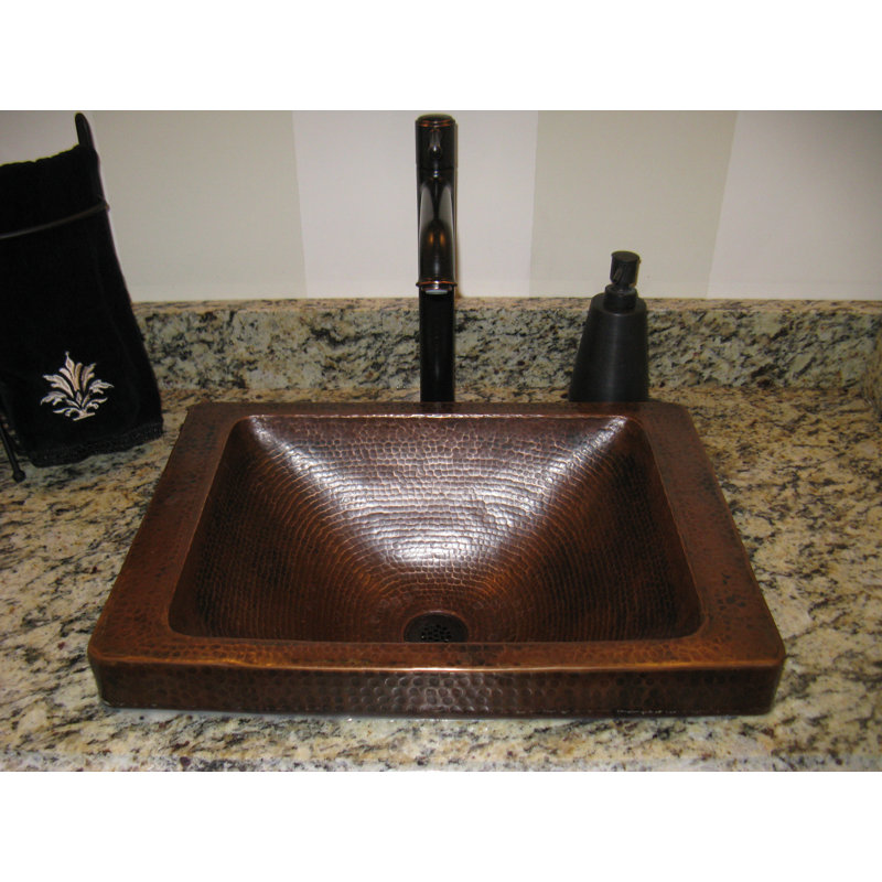 Novatto 14'' Copper Rectangular Bathroom Sink, Antique