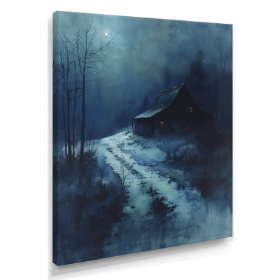  «Blue Mystic Winter Barn In The Dark I - Décoration murale grange