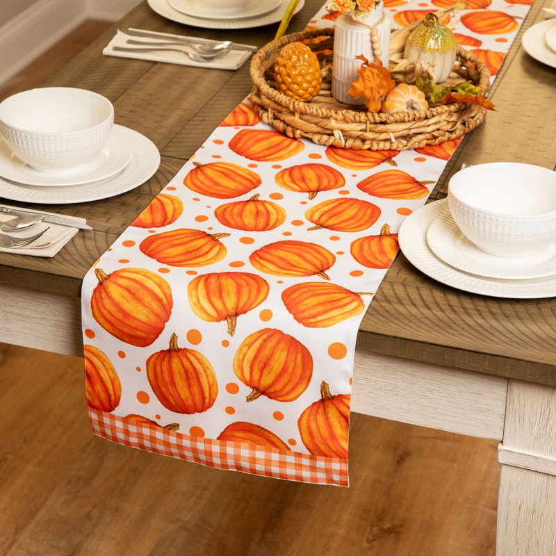 Chemin de table rectangulaire à motif citrouilles et récolte d'automne - 183 cm