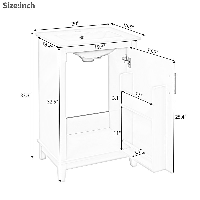 Meuble-lavabo simple avec plateau 20,01 po Rieks, Blanc