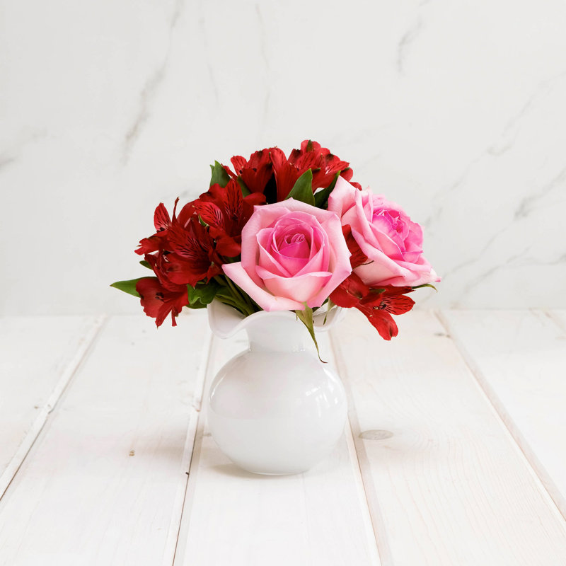 Vase de table en verre Hibiscus, Hauteur totale - 7 po, Blanc
