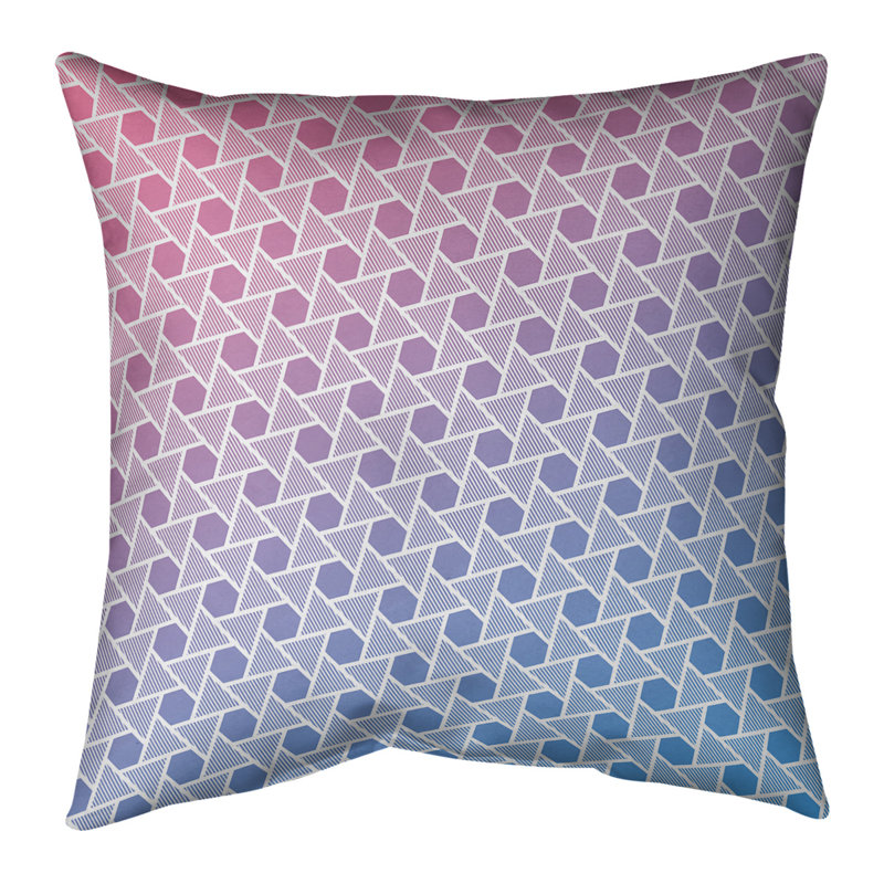 Housse de coussin Rainbow Hexagons and Triangles, 20 po x 20 po, Bourre en polyester, Rose / Bleu