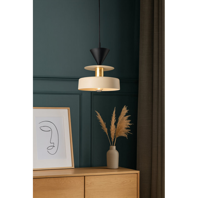 1 - Light Matte Black Drum Pendant, Gold/Latte