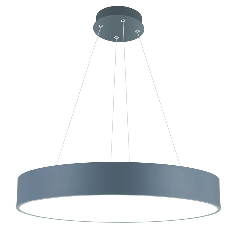 1 - Light LED Drum Pendant, 5" H x 24" W x 28" D, Gray/White
