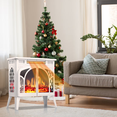  Foyer électrique 1500W de style cathédrale, poêle de 25 po avec télécommande, chauffage infrarouge à 4 couleurs de flammes et conception de bûches, protection contre la surchauffe, pour chambre à coucher, salon, bureau