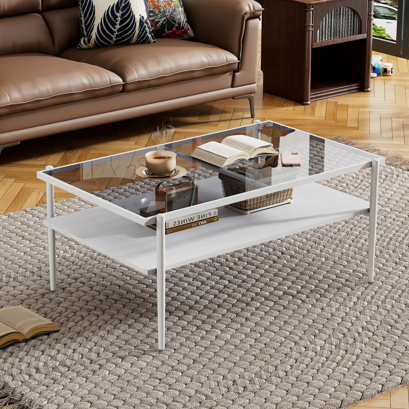 Table basse en verre durable - Design moderne, pieds de support en métal et panneau inférieur en MDF de haute qualité, Blanc