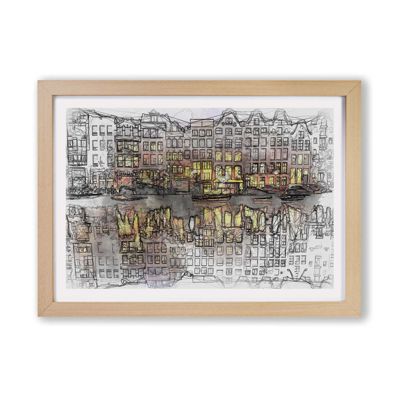 Amsterdam at Night - Framed Print, 33cm H x 45cm W x 2cm D, Oak