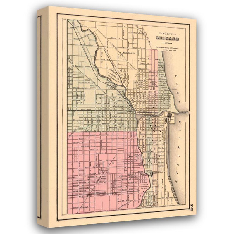 Carte historique de la ville de Chicago, H 24 po x l 16 po