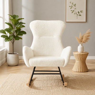 Chaise berçante beige Teddy à bascule