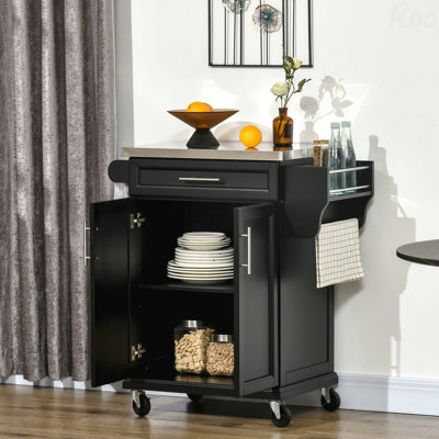 Kitchen Island On Wheels, Rolling Kitchen Cart With Stainless Steel Countertop, Drawer, Towel Rack And Spice Rack, Utility Storage Trolley