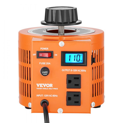 Transformateur de tension variable automatique 2000VA, 15,3 ampères, 110V entrée 0-130V sortie régulateur de tension CA, avec écran LCD 4 fusibles supplémentaires Interrupteur de contrôle thermique pour le bureau industriel à domicile