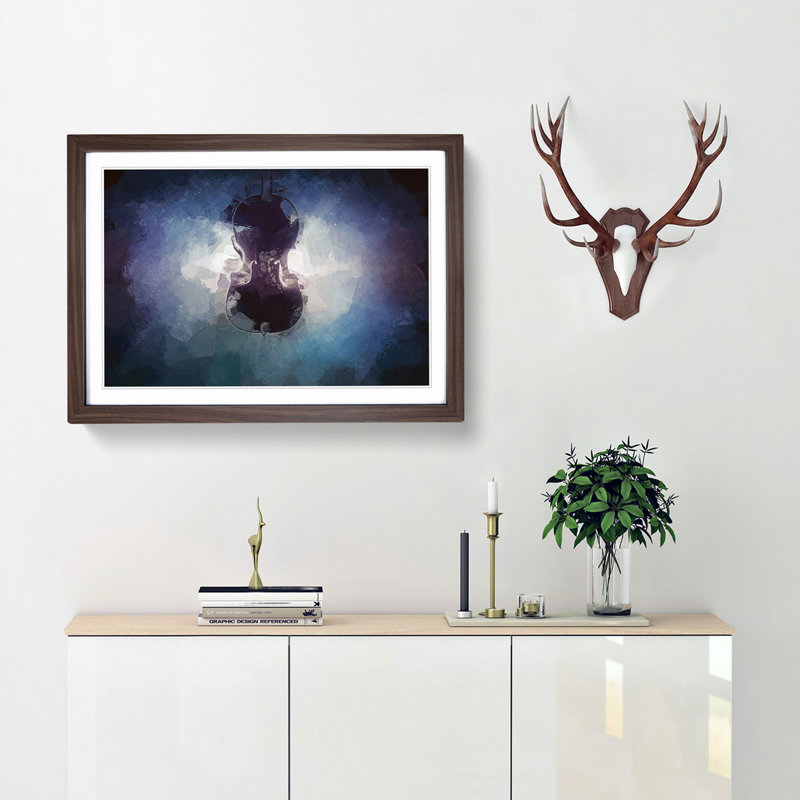 Submerged Cello in Abstract - Framed Print, 62cm H x 87cm W x 2cm D, Walnut Framed