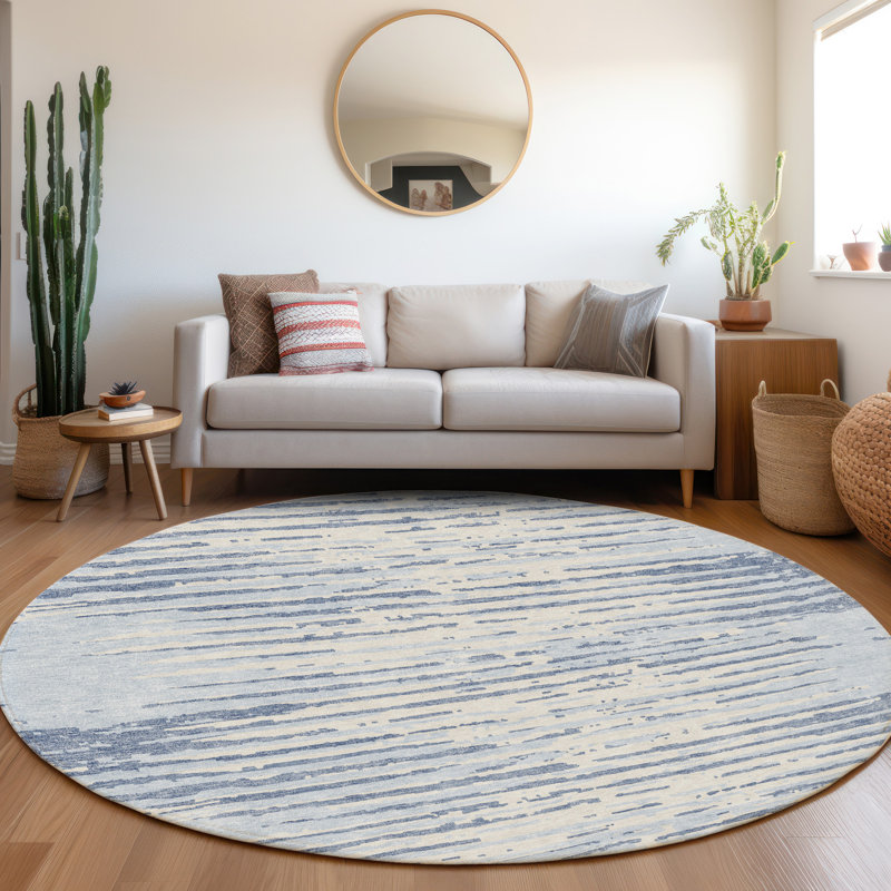 Premium Machine Washable Prisco Sky Rug, Round 8'
