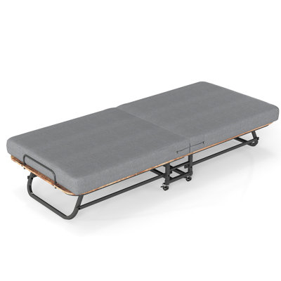 Lit pliant portatif 75 po x 31 po avec matelas en mousse à mémoire de forme, structure en métal et roues verrouillables pour les adultes, lits escamotables peu encombrants pour un rangement facile
