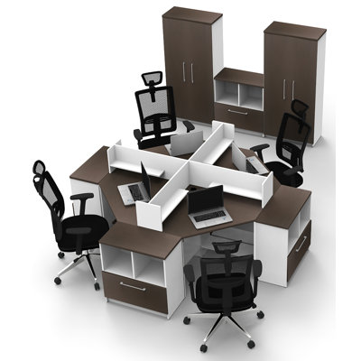 Bureau de réception de bureau, groupe de meubles 18 pièces blanc contemporain / couleur espresso. L'achat est pour les armoires de meubles seulement, sièges inclus.
