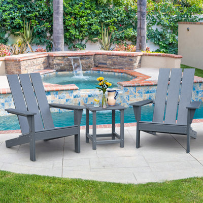 2 Pieces Adirondack Chairs Set with Side Table, All-Weather Patio Fire Pit Chairs Foldable Adirondack Chairs