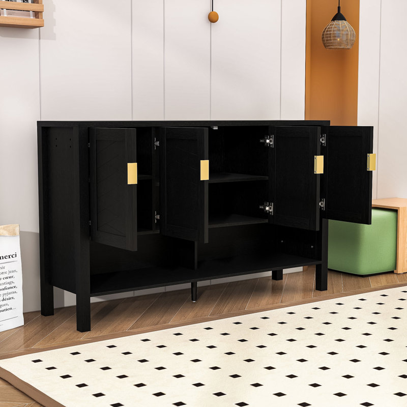 Buffet moderne avec tablettes réglables et rangement ouvert, Noir