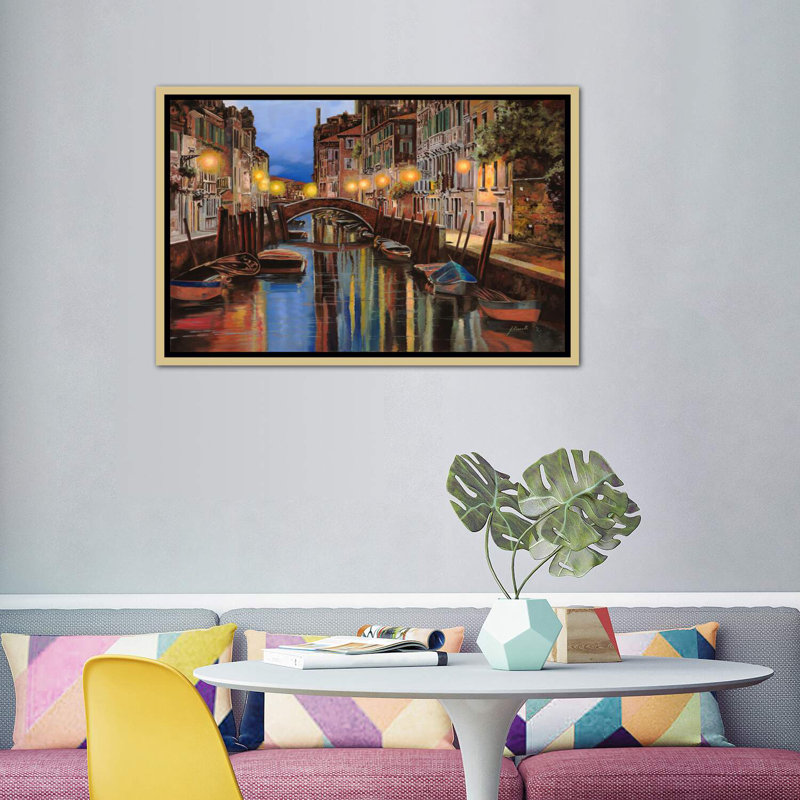 Alba a Venezia par Guido Borelli - reproduction d'art, H 40 po x l 60 po x 1,5 po, Toile avec cadre or