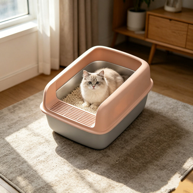 Bac à litière semi-fermé pour entrée de chat, 15,75 x 12,2 x 6,69 pouces, rose, Rose
