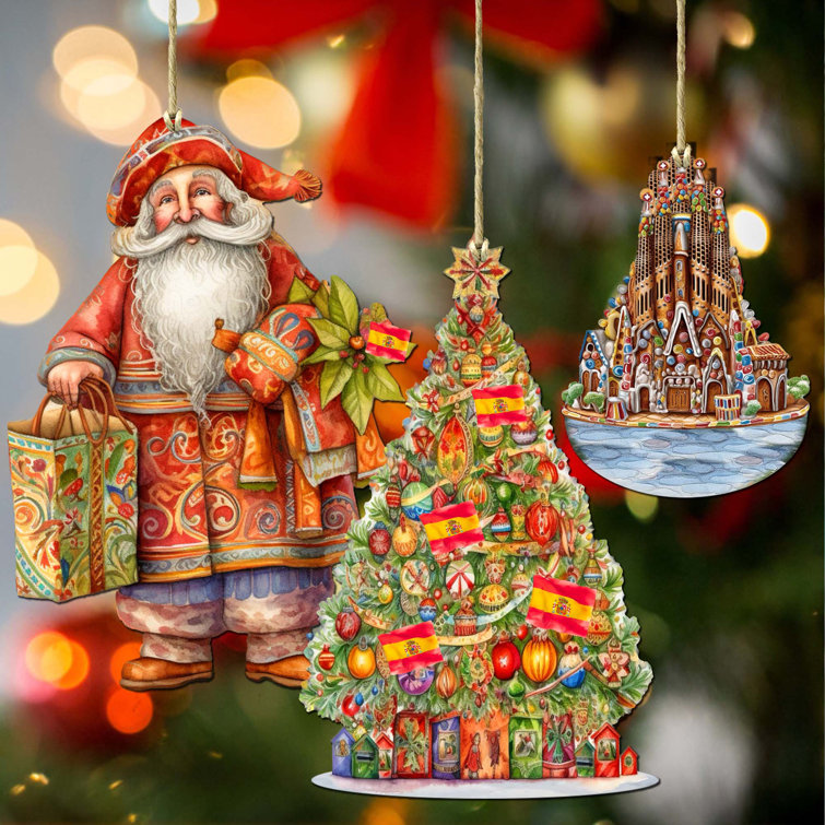 Designocracy 8091301S3 4.5 x 3 in. Santa Aroubf The World American Inspired Santa Wooden Ornaments, Set of 3