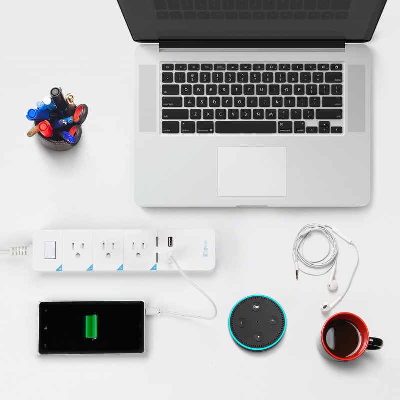 Multiprise WiFi, 3 prises CA, 2 ports USB, contrôle des applications, protection contre les surtensions, compatible avec Alexa