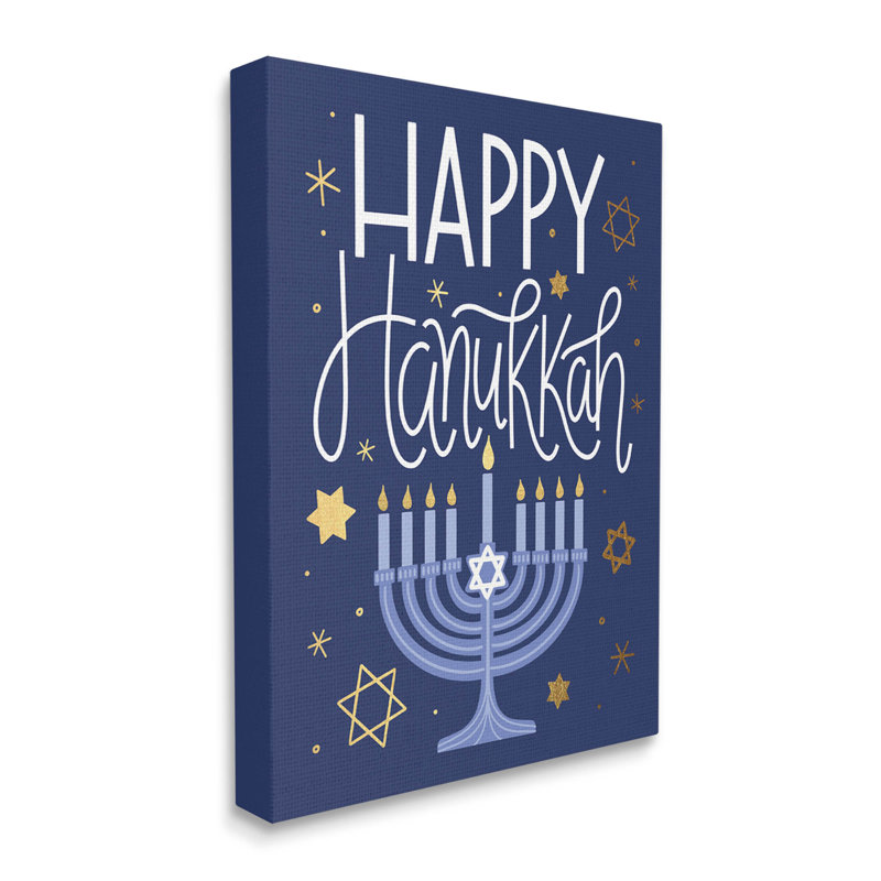 «Happy Hanukkah Blue Menorah», art mural sur toile par Taylor Shannon Designs, H 20 po x l 16 po x P 1,5 po