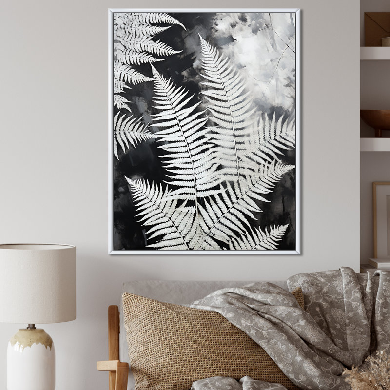 «White Ferns Serene Retreat» sur toile, H 44 po x l 34 po x P 1,5 po, Cadre flottant blanc