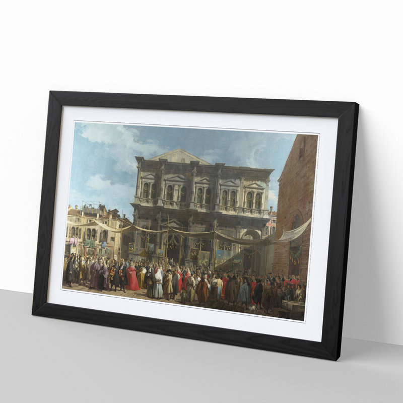 The Feast Day of St Roch by Giovanni Canaletto - Picture Frame Painting, 27cm H x 36cm W x 2cm D, Black