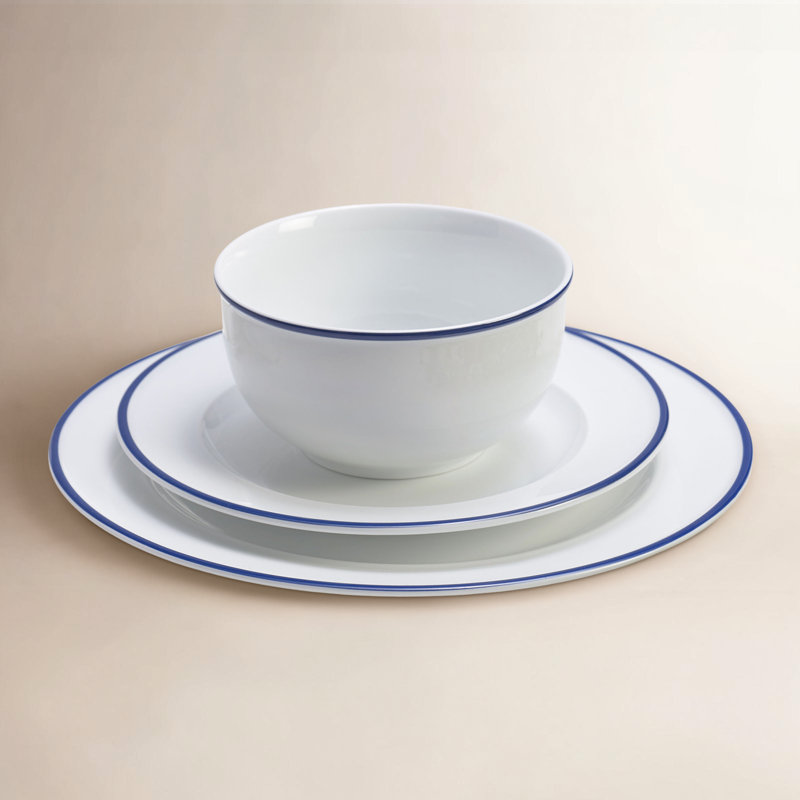 Fitz and Floyd Everyday White Bistro Blue Band 12-Piece Dinnerware Set, Service For 4