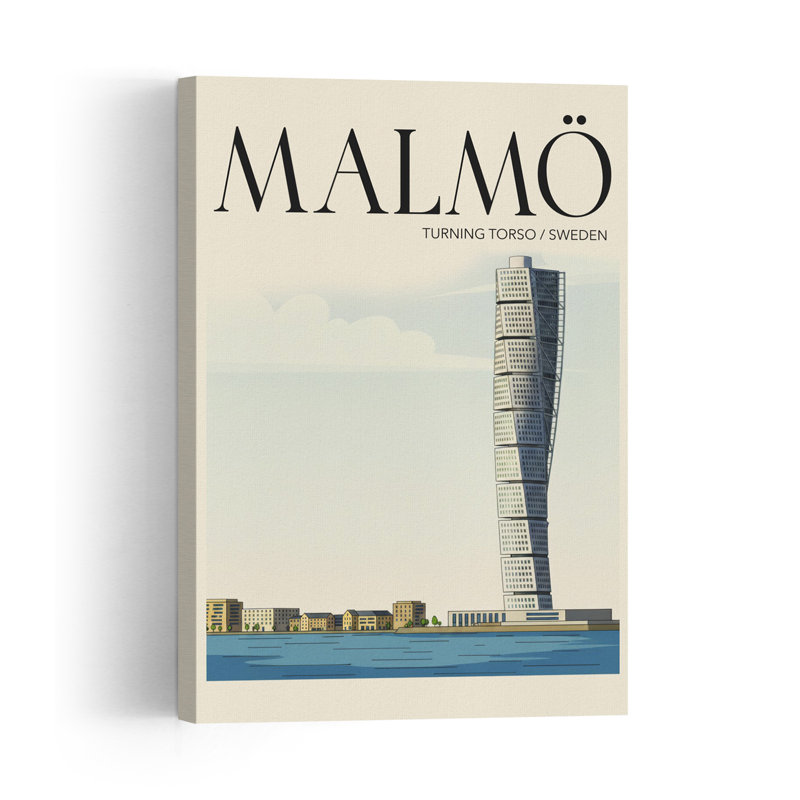 Malmo Travel Poster Abstract Contemporary City Architecture Wall Art Print 1 Piece Wrapped Canvas Wall Art