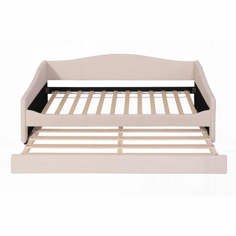 Lit de jour simple tapissier avec lumière et lit gigogne, beige - aucun sommier nécessaire, conception robuste, Beige