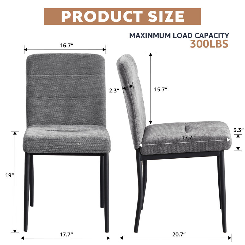 Modern Dining Chair with Metal Legs, Dark Gray