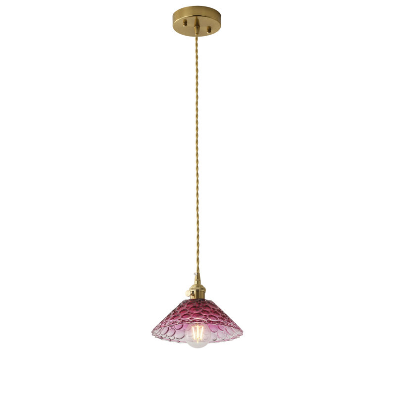 Luminaire suspendu en laiton poli avec cordon réglable et abat-jour en verre 1-E26, homologué ETL,