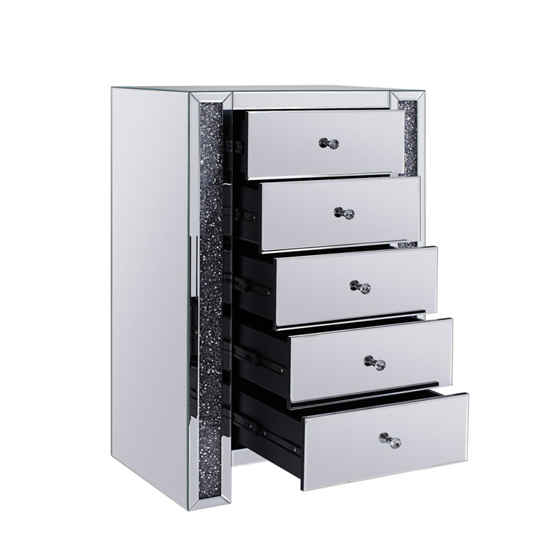 Olyn 20'' W 5 - Drawer Dresser, Mirrored/Faux Diamonds