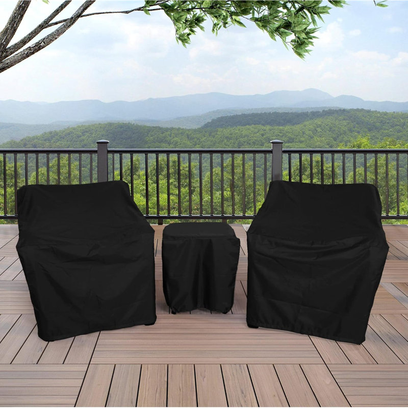3-Piece Outdoor Patio Furniture Cover Set – Waterproof Bistro Sofa & Table Protector Black